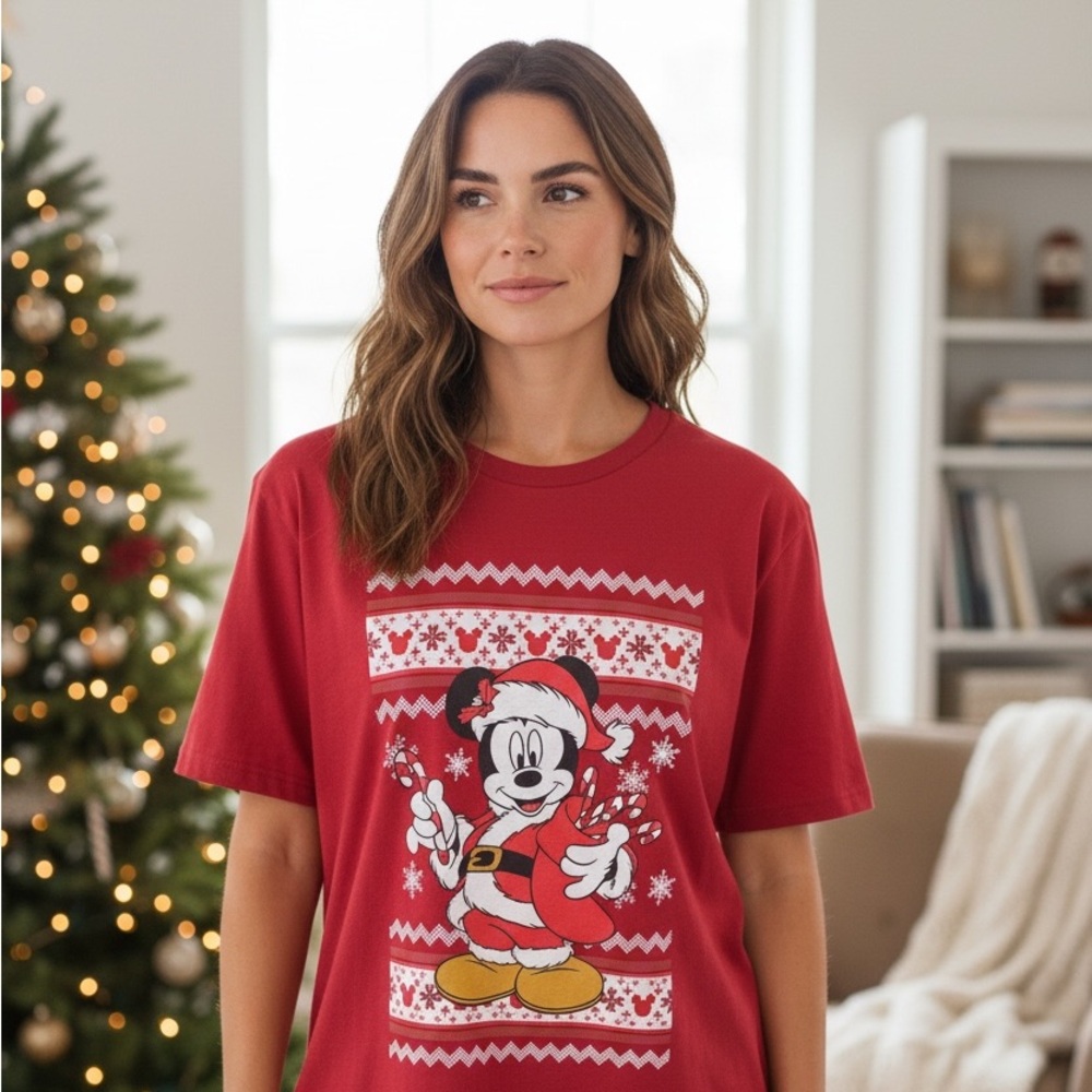 Disney Festive Red Mickey Mouse Short Sleeve Tee